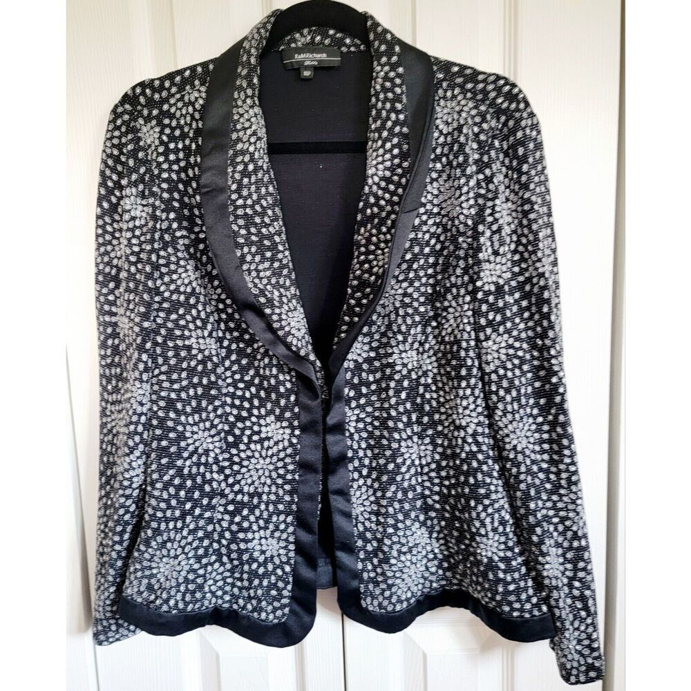 R&M Richards 14P Evening Jacket Vintage Tuxedo‎ Style Beaded Black Silver Short